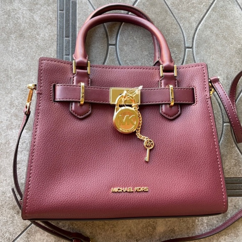 Michael Kors Hamilton Small Satchel Shoulder Crossbody Bag Dark Cherry NWT